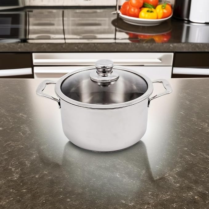 Swiss Diamond Premium Clad 5-Ply Stainless Steel 6.7 Quart Dutch Oven with Lid Included and Satin Exterior Finish, 9.5 Inch Induction Compatible Soup Pot - Oven and Dishwasher Safe