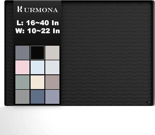 URMONA 28'' x 19'' Waterproof Silicone Under Sink Mat Cabinet and Counter Protector, Shelf Liner for Kitchen and Bathroom, Storage and Organizers, Litter Mat, Pet Cat Puppy Essentials（Black）