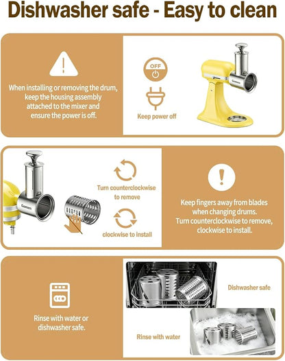 Stainless Steel Slicer Shredder Attachment for Kitchenaid Stand Mixer, 5 Blades Cheese Grater and Vegetable Slicer Set, All-in-One Food Prep Tool, Effortless Salad Maker Accessories, Dishwasher Safe
