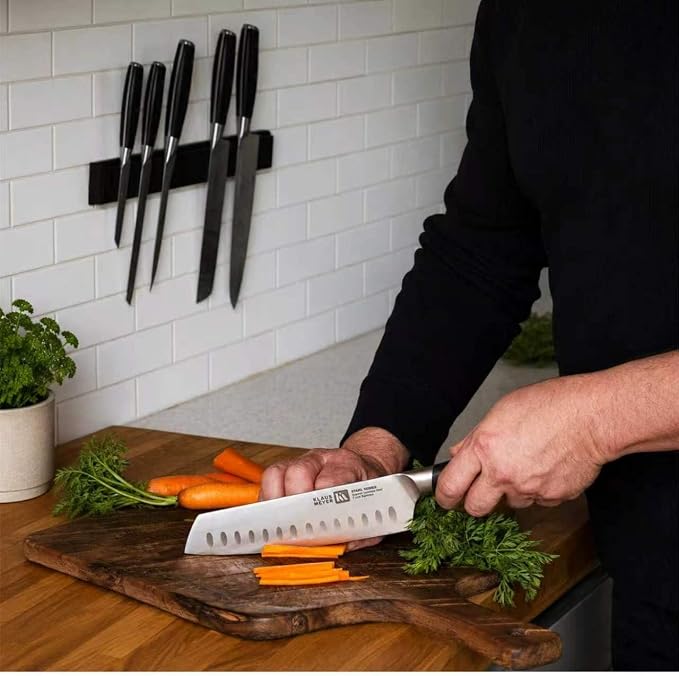 Klaus Meyer 7 Pieces Knife Set With Magnetic Knife Holder – German High Carbon Stainless Steel Full-Tang Kitchen Knife Sets, Rust-Resistant, Ultra Sharp