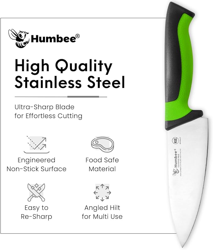 8-Inch Chef Knife, NSF Certified Razor-Sharp High Carbon Stainless Steel Blade – Ergonomic Color Coded Handle, Non-Slip Grip Kitchen Knife, DT-10 Series, Green