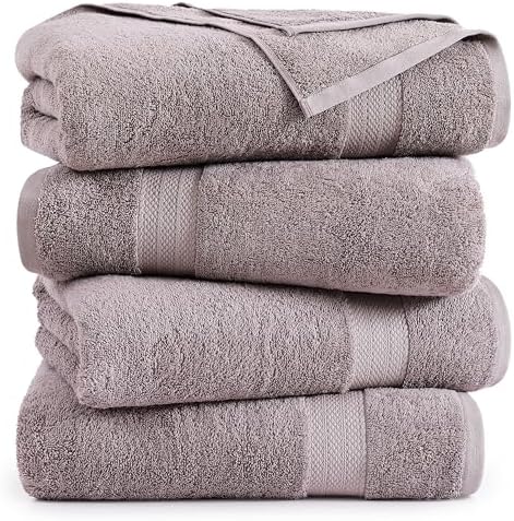 LANE LINEN Towel Set 4 Piece Soft Absorbent Quick Dry - Platinum