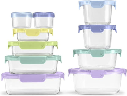 Ello Color Lock 8PC Mixed Glass Food Storage Sets, Leak-Proof Glass Food Storage Containers