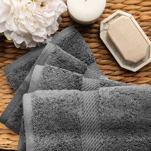SUPERIOR Egyptian Cotton Plush & Absorbent, Hand Towel Set of 4, Charcoal