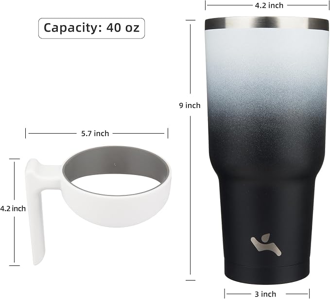Konokyo 40 oz Tumbler with Handle and 2 Straw 2 Lid, Insulated Water Bottle Stainless Steel Vacuum Cup Reusable Travel Mug,Day Night