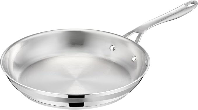T-Fal x Jamie Oliver Cooks Smart Stainless Steel Pan 11-Inch, Induction Compatible, Oven Safe up to 500°F, Chef's Stainless Steel Skillet, Frying Pan, Silver