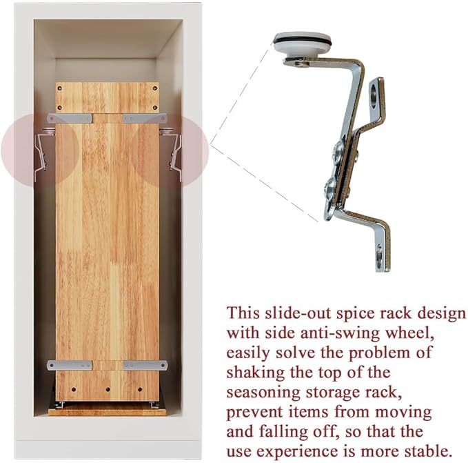 OCG 4 Tier Pull Out Spice Rack Holder Shelves (8" W x 22" D), spice organization for cabinet Storage Organization, pull out spice racks for inside cabinets
