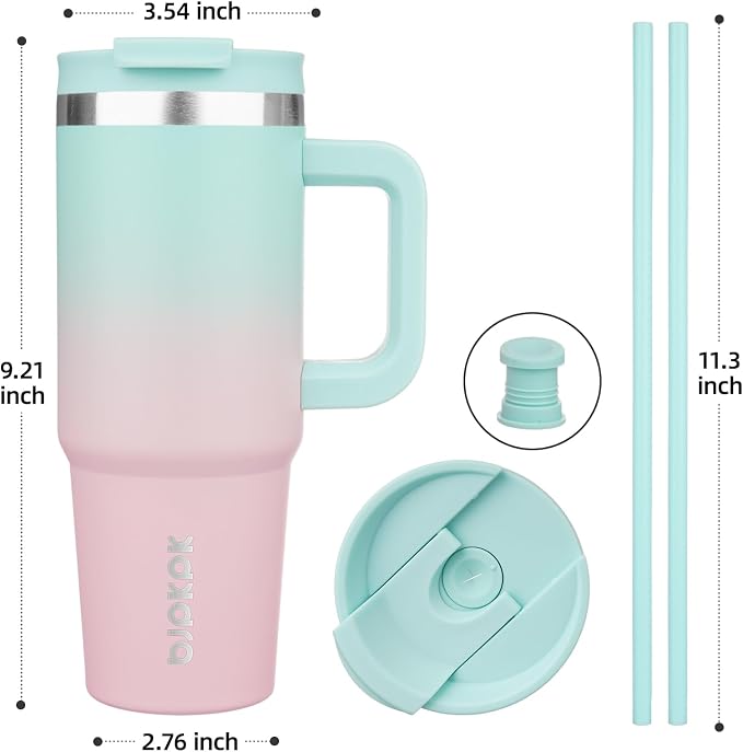 BJPKPK 30 oz Stainless Steel Tumbler With Handle Insulated Tumblers With 2 Straw Travel Coffee Mug With Lid,Bubble Gum