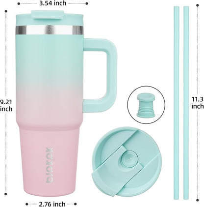 BJPKPK 30 oz Stainless Steel Tumbler With Handle Insulated Tumblers With 2 Straw Travel Coffee Mug With Lid,Bubble Gum