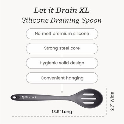 Starpack 'Let it Drain' XL Silicone Slotted Spoon(13.5 Inches) - Large Slotted Spoon for Cooking Heat Resistant to 600°F - Silicone Slotted Serving Spoons, Non Stick Slotted Cooking Spoon