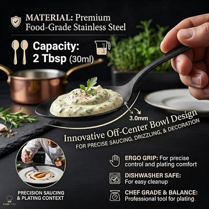 CREATIVECHEF Kunz Spoons, Chef Kunz Cooking Spoons, Stainless Steel Titanium Shiny Basting Spoon, 18/10 Stainless Steel, Plating Kunz Spoons, Dinner Serving Spoons (Black)