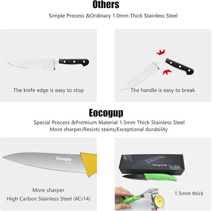 Eocogup Paring Knife,3.7 inch Fruit and Vegetable Paring Knives,Stainless Steel Super Sharp Small Kitchen Knives Sets,Assorted Colors Handle(Set of 4)