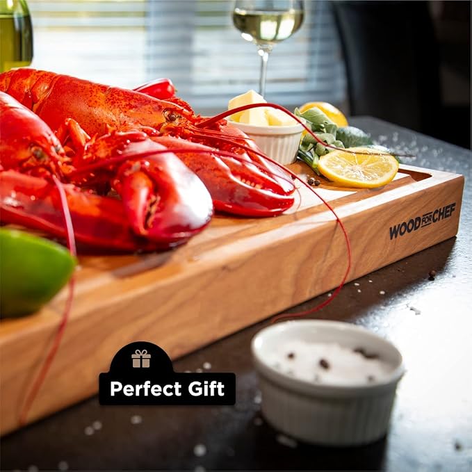 Medium Wood Cutting Board from American Cherry - A Reversible Butcher Block That Comes with Juice Groove for Cutting Meat and Juicy Veggies Easily - Cherry Chopping Board - 16x12x1.5"