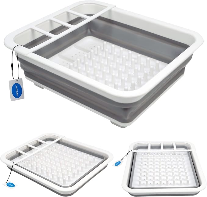 Casaphoria Collapsible Small Dryer Rack Over The Sink for Counter Plate Rack,Plastic Portable Dinnerware Organizer-Space Saving Storage Tray