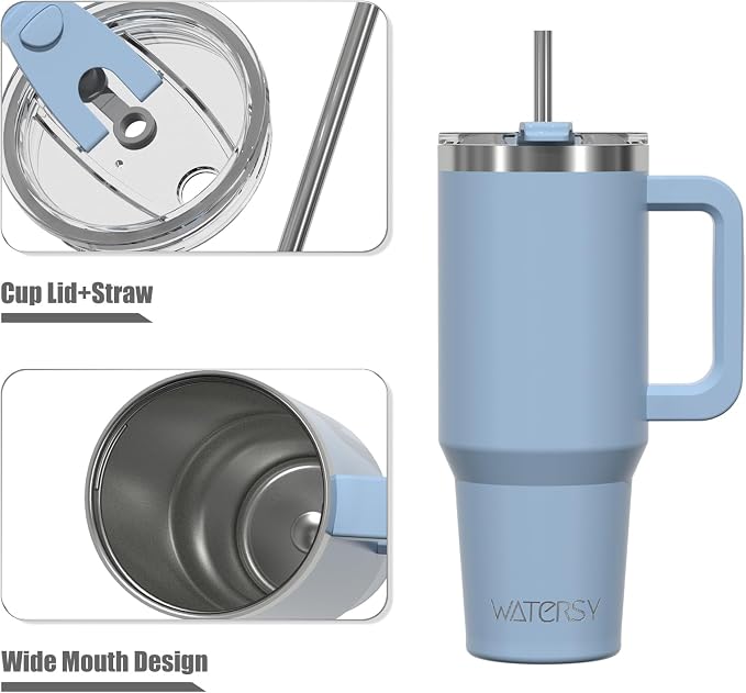 20 oz Tumbler with Handle,Tumbler with Lid and Straw,Double Wall Insulated Cup Stainless Steel Travel Mug(Cold for 34 Hours),Water Bottle for Iced Tea,Coffee,Cold Beverages(Smog Blue)
