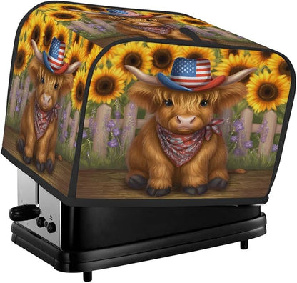 2 Slice Cute Highland Cow Toaster Cover Waterproof Dust Fingerprint Bread Machine Cover Washable Kitchen Appliance Protector For Home Kitchen Bakeware Table Decor Women Gifts