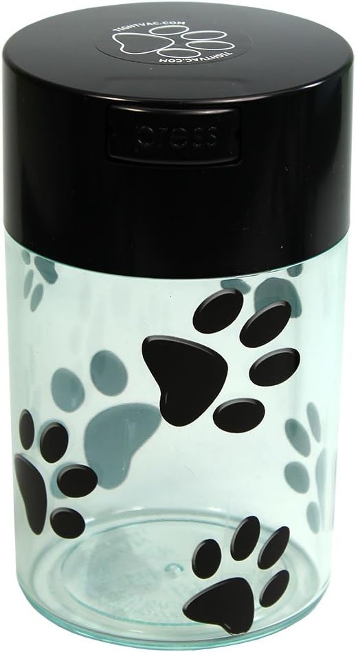 Pawvac 1 to 6 Ounces Container, Airtight Pet Food and Treats Storage Jar - Patented Vacuum Seal Container for Pet Food, Treats and other Dry Goods - Clear with Paws