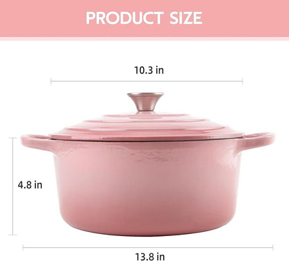 6 Quart Dutch Oven Enameled Cast Iron with Lid - Big Dual Handles - Oven Safe up to 500°F - Classic Round Pot for Versatile Cooking Pink