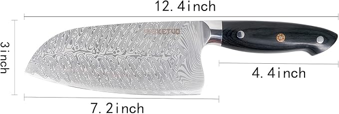 Ketuo Professional Chef Knife Damascus Carbon Steel with Laser Pattern Blade and Black Pakka Wood (7 Inch Cleaver Knife)