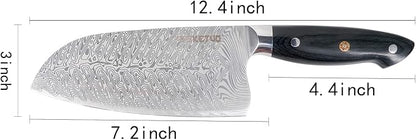 Ketuo Professional Chef Knife Damascus Carbon Steel with Laser Pattern Blade and Black Pakka Wood (7 Inch Cleaver Knife)