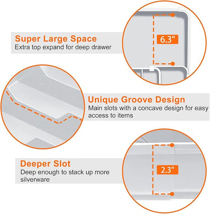 Spaclear Expandable Silverware Drawer Organizer - 7 Compartments BPA-Free Kitchen Utensil Tray, Adjustable 12.6”×9.5" to 19"×15.2", Cutlery Drawer Organizer, Gray