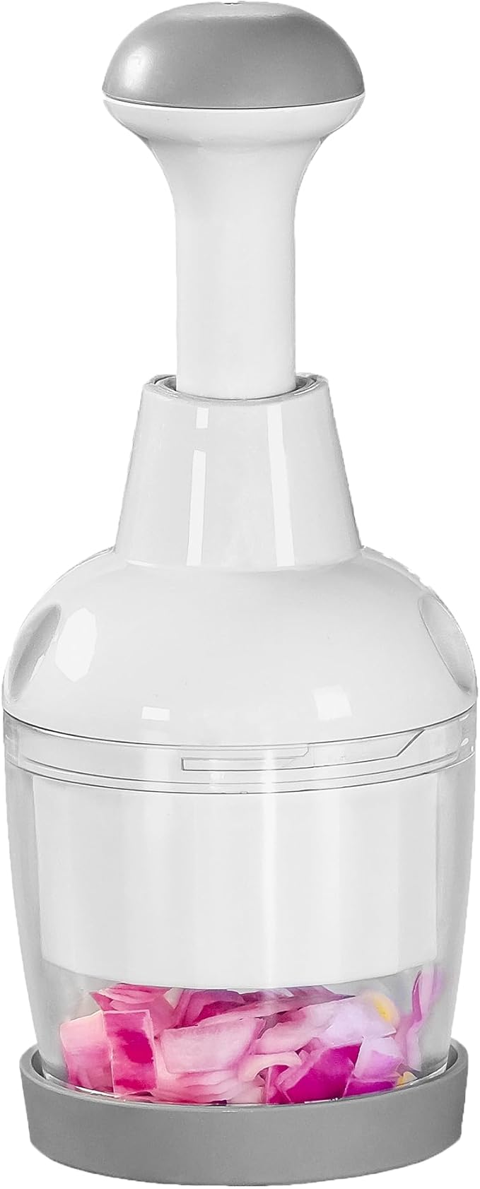 Food Chopper with Container – Manual Onion & Vegetable Chopper, 360° Stainless Steel Blades, Handheld Garlic Nut Veggie Cutter, Dishwasher Safe, Easy to Clean, White