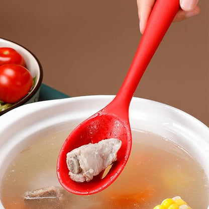 4PCS Kitchen Silicone Cooking Spoon,Nonstick Mixing Serving Spoons Set for Cooking,Slotted and Solid Serving Spoon Heat Resistant,Silicone Mixing Basting Stirring Spoons for Bake Stir Cookware (Red)