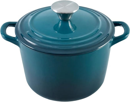 Flavehc Dutch Oven Pot with Lid 1.8 Qt Cast Iron Dutch Oven for Bread Baking, DarkCyan Enameled Cast Iron Rice Pot, Small Deep Dutch Oven for Rice, Beans & Side Dishes