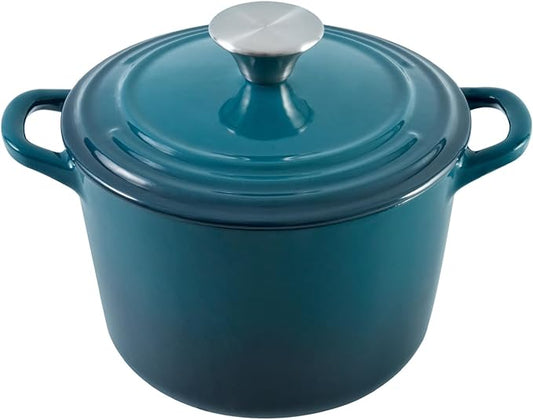 Flavehc Dutch Oven Pot with Lid 1.8 Qt Cast Iron Dutch Oven for Bread Baking, DarkCyan Enameled Cast Iron Rice Pot, Small Deep Dutch Oven for Rice, Beans & Side Dishes