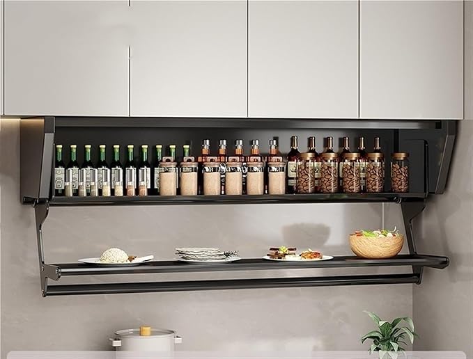 2 Tier Pull-Out Cabinet Organizer, Drop Down Shelf Dish and Spice Rack, Wall Cabinet Storage Organizer with Door and Handle, Cabinet for Kitchen(80cm)
