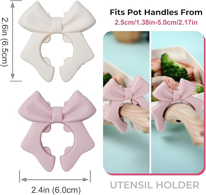 Bow Spoon Holder Cute Spoon Rest for Stove Top, Steam Releaser & Lid Lifter – Heat Resistant Silicone Cooking Gadget, Cute Kitchen Accessories, Gift for Home Cooks