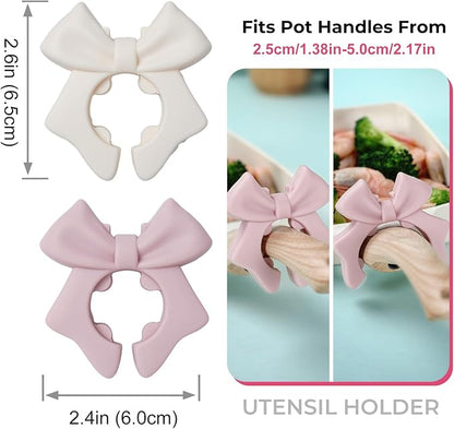 Bow Spoon Holder Cute Spoon Rest for Stove Top, Steam Releaser & Lid Lifter – Heat Resistant Silicone Cooking Gadget, Cute Kitchen Accessories, Gift for Home Cooks