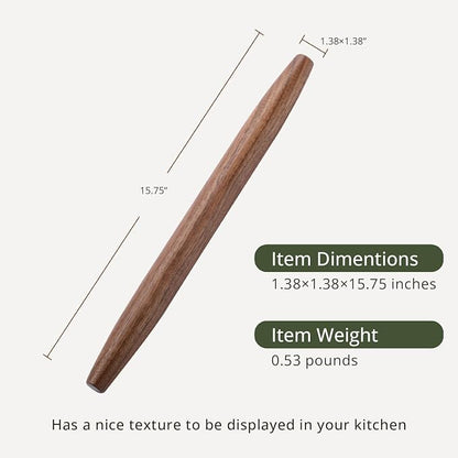 Muso Wood Decorative French Rolling Pins for Baking,Wooden Rolling Pin,Pastry Pizza Dough Roller (Walnut 15-3/4 Inch)