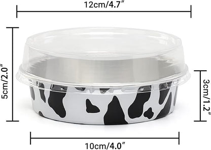 Beasea 4” 20 Pack Mini Tart Pans With Lids, Cow Print Aluminum Pie Pan 8 Oz Pie Pan Tin Tart Cupcake Disposable Pans for Pizza Pies Quiche