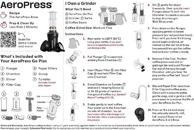 AeroPress Go Plus, Small Portable Coffee Maker Kit, Travel, Camping & Office, All-in-One French Press, Pour-Over & Espresso-Style Manual Brewer, 2 Min Brew for Less Bitterness, More Flavor, Pink
