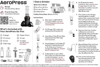 AeroPress Go Plus, Small Portable Coffee Maker Kit, Travel, Camping & Office, All-in-One French Press, Pour-Over & Espresso-Style Manual Brewer, 2 Min Brew for Less Bitterness, More Flavor, Pink