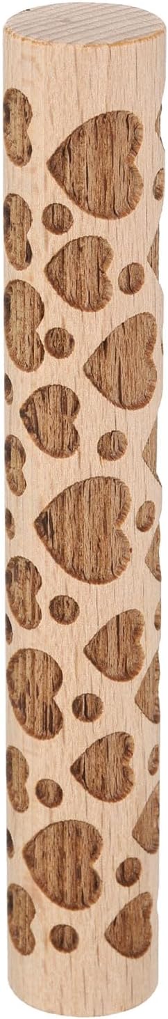HARFINGTON Wood Clay Roller 4" Heart Pattern Rolling Pins Wood Rollers Pottery Tools Wood Grain Texture Rollers for Clay Baking Dough Playdough DIY