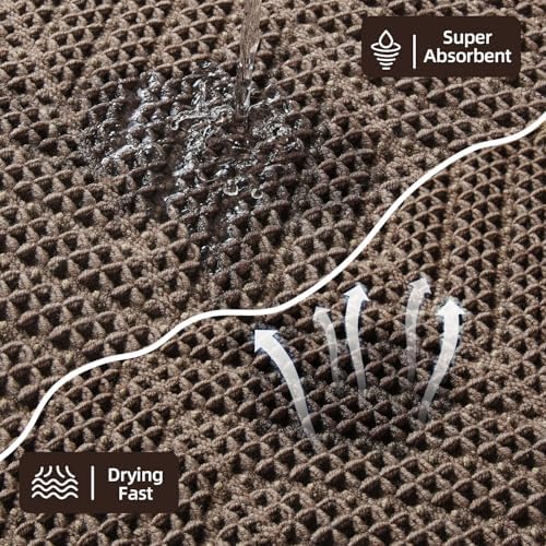 Sunfly Boho Herringbone Waffle Bath Mat, Ultra Soft Non-Slip Bathroom Rug - Super Absorbent & Quick Dry, Washable Bath Rug for Bathroom 20"x30" Taupe