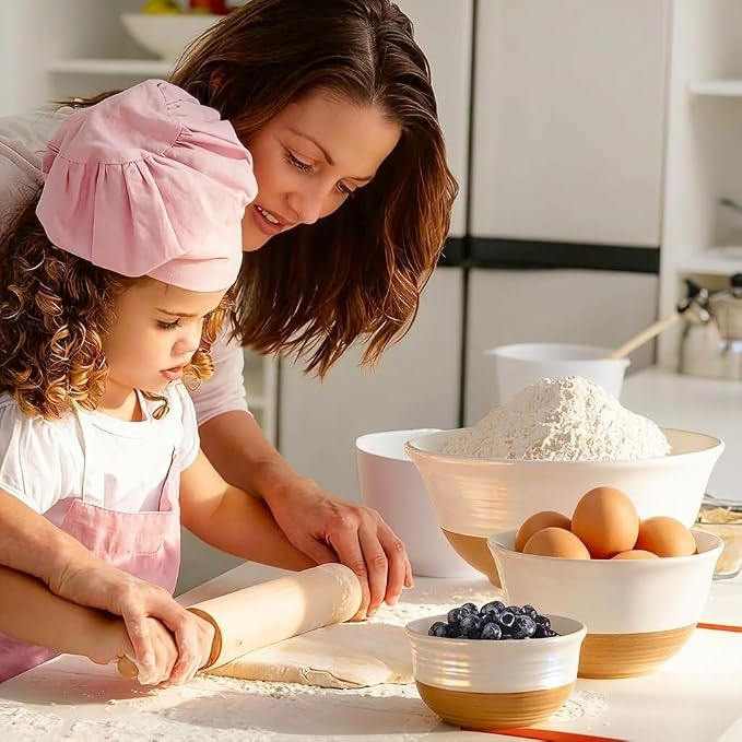 HASENSE Ceramic Mixing Bowls, Large Serving Salad Pasta Bowls Set, 2.1/1.0/0.5 Qt for Entertaining, White Nesting Batter Bowls for Prepping Baking, Dishwasher Microwave Safe, Set of 3