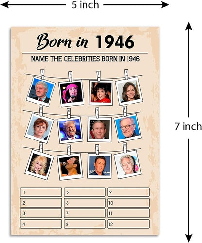 QUPT 80th Birthday Party Games, Set of 2 Activities for 15 Guests, Born in 1946 Games Bundle, Birthday Party Supplies for Adults, Pack of 30 Cards