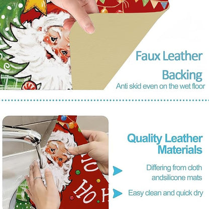 Baccessor Christmas Dish Drying Mat with 4PCS Coasters,2PCS Kitchen Bar Mat Coffee Mat Accessories Fits Under Coffee Maker and Pot,Santa Claus Snowman Bar Mat Detachable