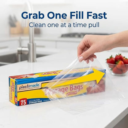 1 Gallon Storage Bags with Twist Ties, 300 Count - Clear Plastic Food Storage Bags for Sandwiches, Snacks, Fruit, Produce & Freezer