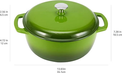 Amazon Basics Enameled Cast Iron Dutch Oven Pot with Lid, Round, Dual Handles, Heavy-Duty, Oven Safe for Stews, Roasting, Baking, 6-Quart, Green