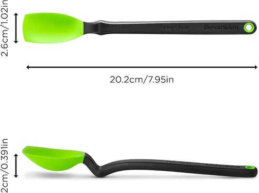 Dreamfarm Mini Supoon Non-Stick Sit-Up Silicone Scraping Cooking Spoon, Jar Scraper Measures 5ml Tsp - 8" Green
