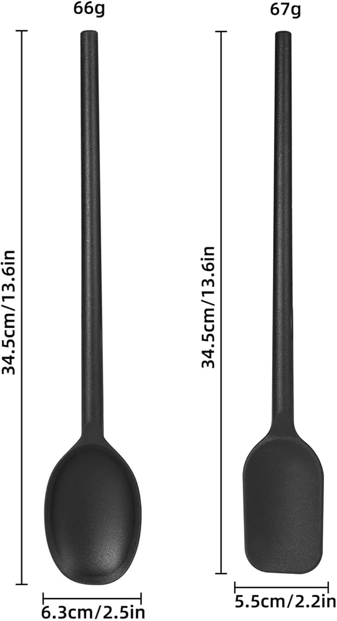 Silicone Cooking Spoon and Spatula Set, High Heat Resistant Stiff Mixing Spoon and Spoonula, Extra Long Large Kitchen Utensil for Stirring, Mixing, Scraping and Serving, 13.6 Inches