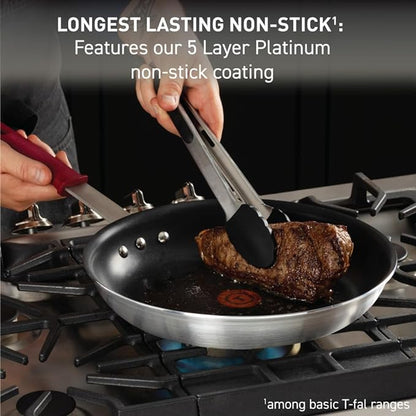 T-fal Professional VX3 Brushed Nonstick Fry Pan with Stainless Steel Handle 8.5Inch, Oven Broiler Safe 400F, Cookware, Pots and Pans, Skillet, Restaurant & Business Grade, Certified NSF and CBA, Black