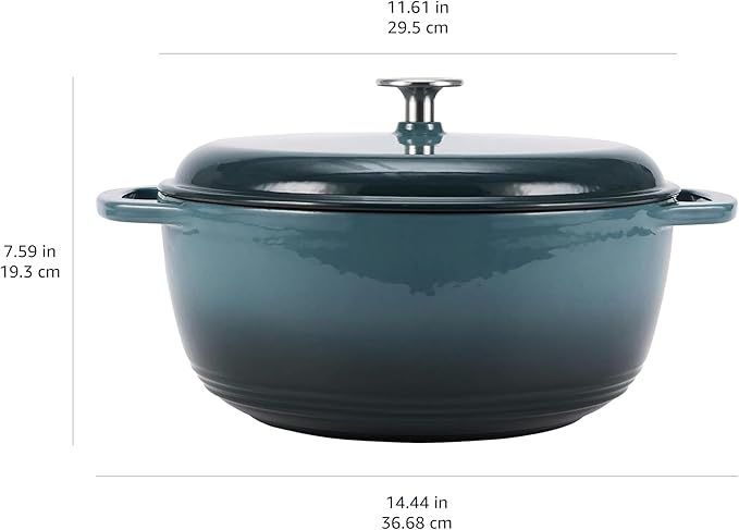 Amazon Basics Enameled Cast Iron Dutch Oven Pot with Lid, Round, Dual Handles, Heavy-Duty, Oven Safe for Stews, Roasting, Baking, 7.3-Quart, Gray