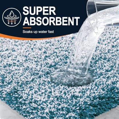 OLANLY Microfiber Soft Bathroom Rugs Mats 34x21, Peacock Blue and White