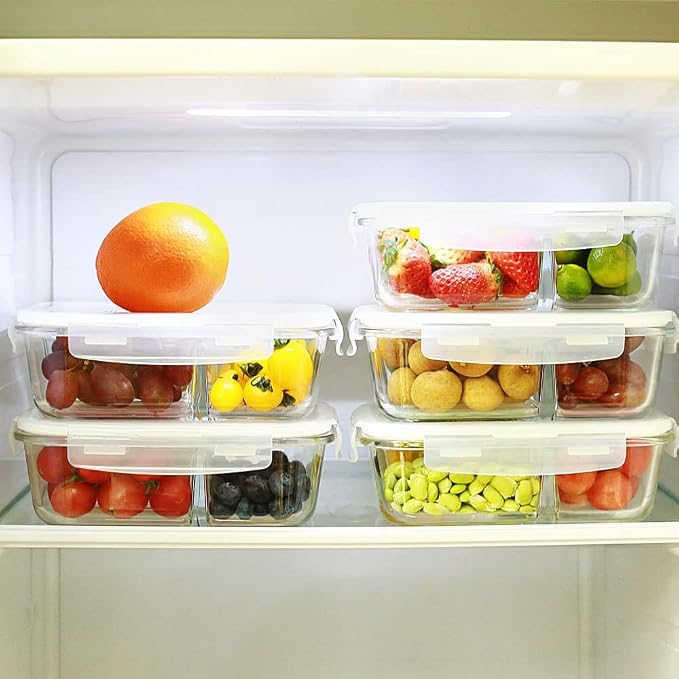 DAS TRUST 5 Pack 36oz Food Storage Containers 2 Compartment Glass Meal Prep Containers with Lids Lunch Containers for Adult with Dividers Reusable Lunch Bento Box Meal Prep Bowls