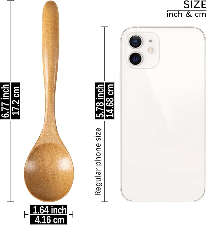 6 PCS Wooden Spoons for Honey, 6.7 inch Small Wooden Spoons - Terrific for Tea, Coffee & Soup, Little Schima Wood Serving Table Spoon Set, Bulk Bamboo Teaspoon for Eating with Unique Design
